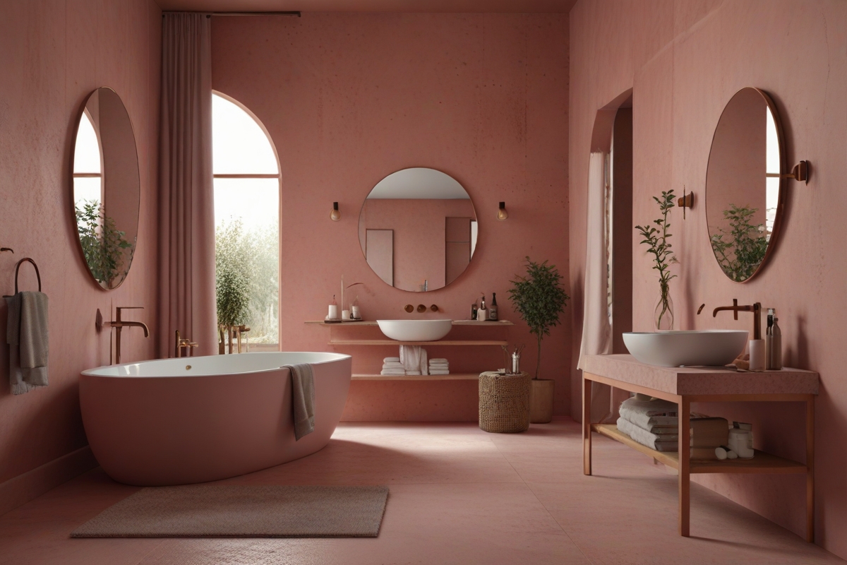 Salle de bain en béton ciré rose